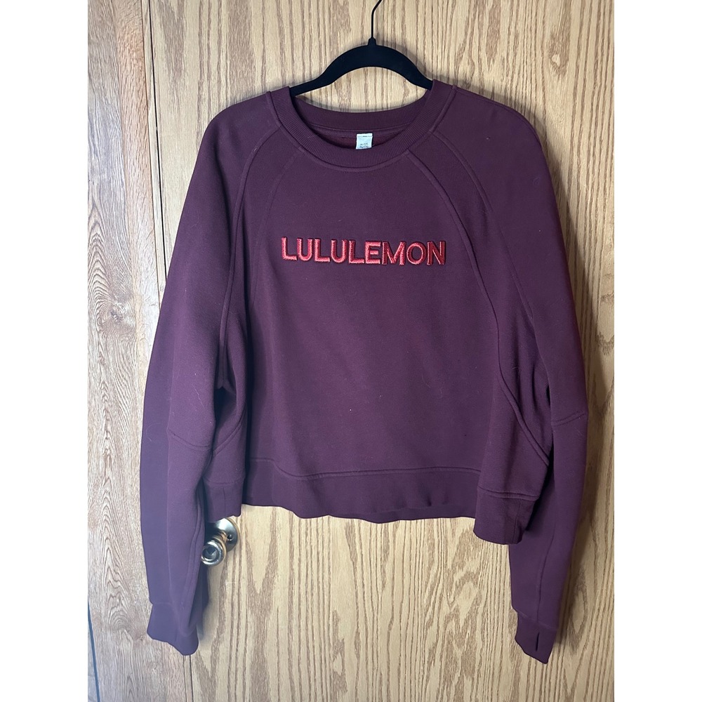 Lululemon Perfectly Oversized Cropped Crew Burgundy Embroidered Logo XL XXL